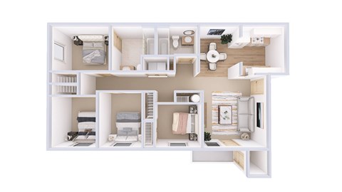 Floor plan for 4 beds, 2 baths, 1174 sqft